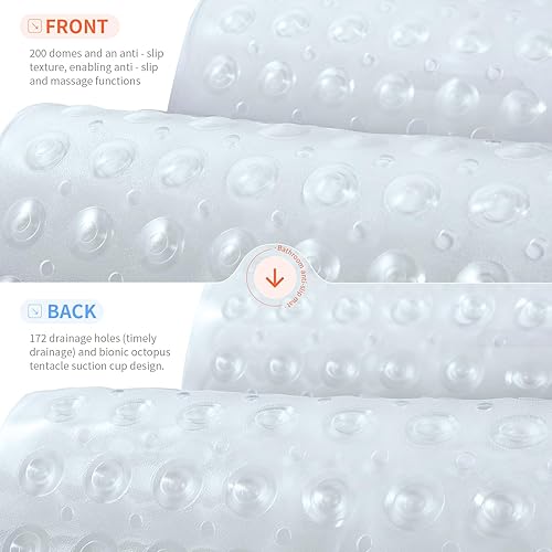 Miniatura 2 de Eralife - Tapete para bañera y ducha, antideslizante, 40 x 16 pulgadas, extra grande, lavable a máquina con orificios de drenaje, ventosas para