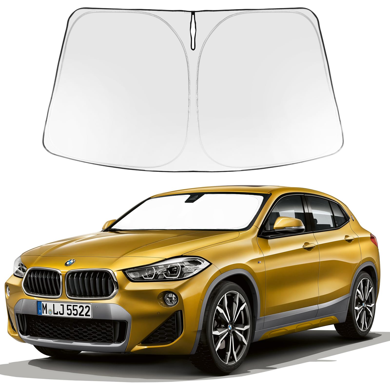 2025 Upgrade Windshield Sun Shade Custom Fit 2018-2023 BMW X2 F39 Foldable Front Sunshade Protector Sun Visor Blocks UV Rays Keep Car Cooler