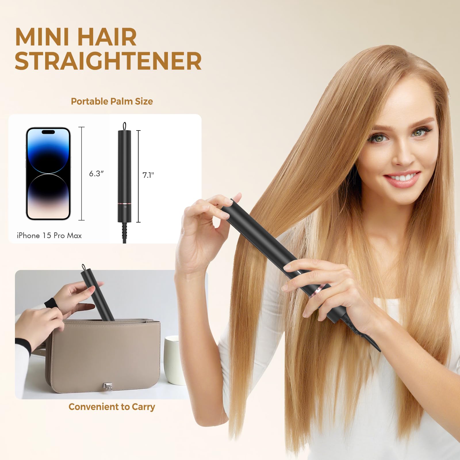 UMIGA Mini prostownica 2 w 1, mała prostownica do krótkich włosów, podróżna prostownica do włosów z szybkim nagrzewaniem, ceramiczna płytka do krótkich włosów i grzywek, mini prostownica do włosów