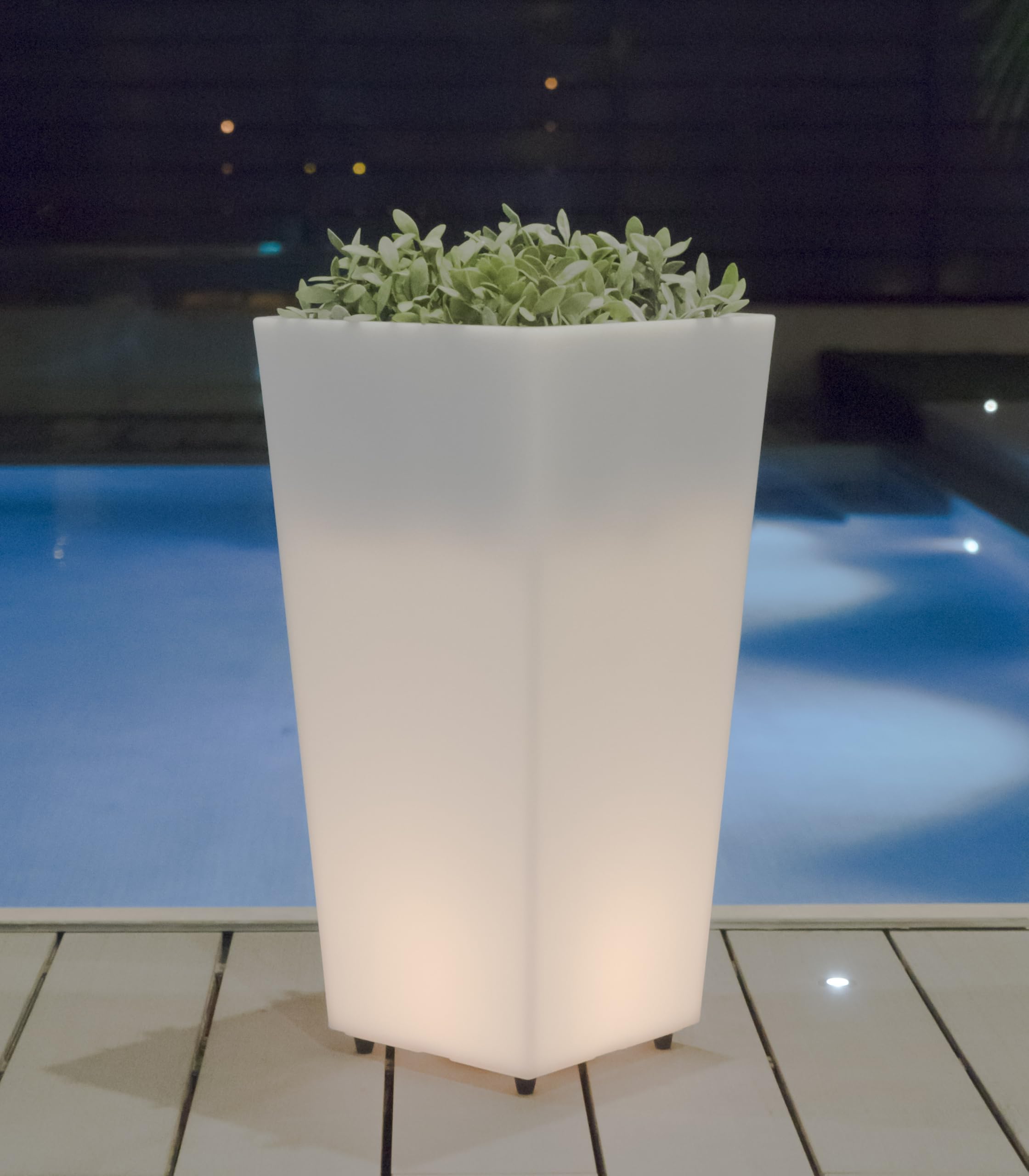 MELISA-Pot lumineux LED d'extérieur RGB solaire rechargeable H58cm Blanc New Garden
