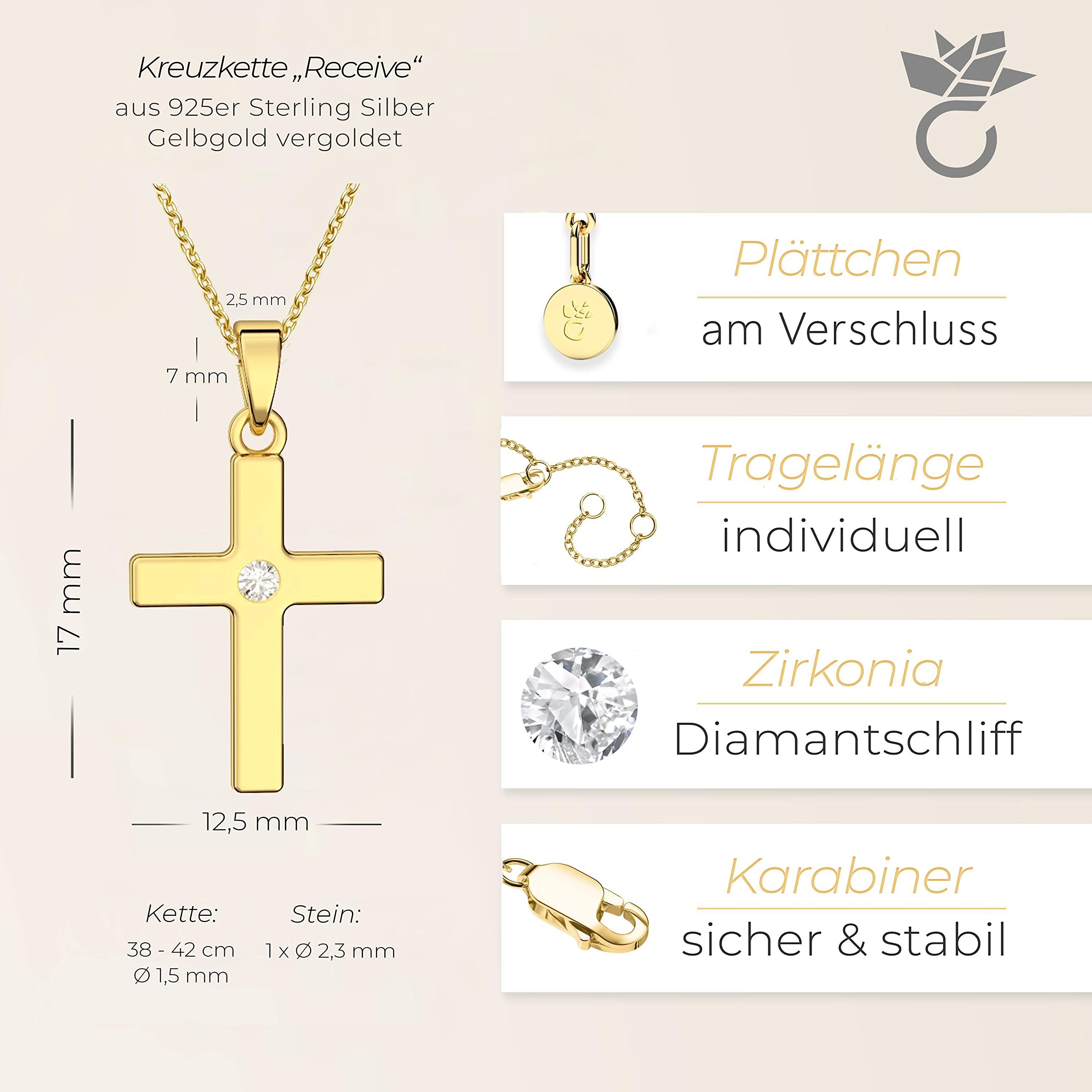 Kreuzkette Kreuz Kette Mädchen Gold (Silber 925 vergoldet), Kreuz-Anhänger