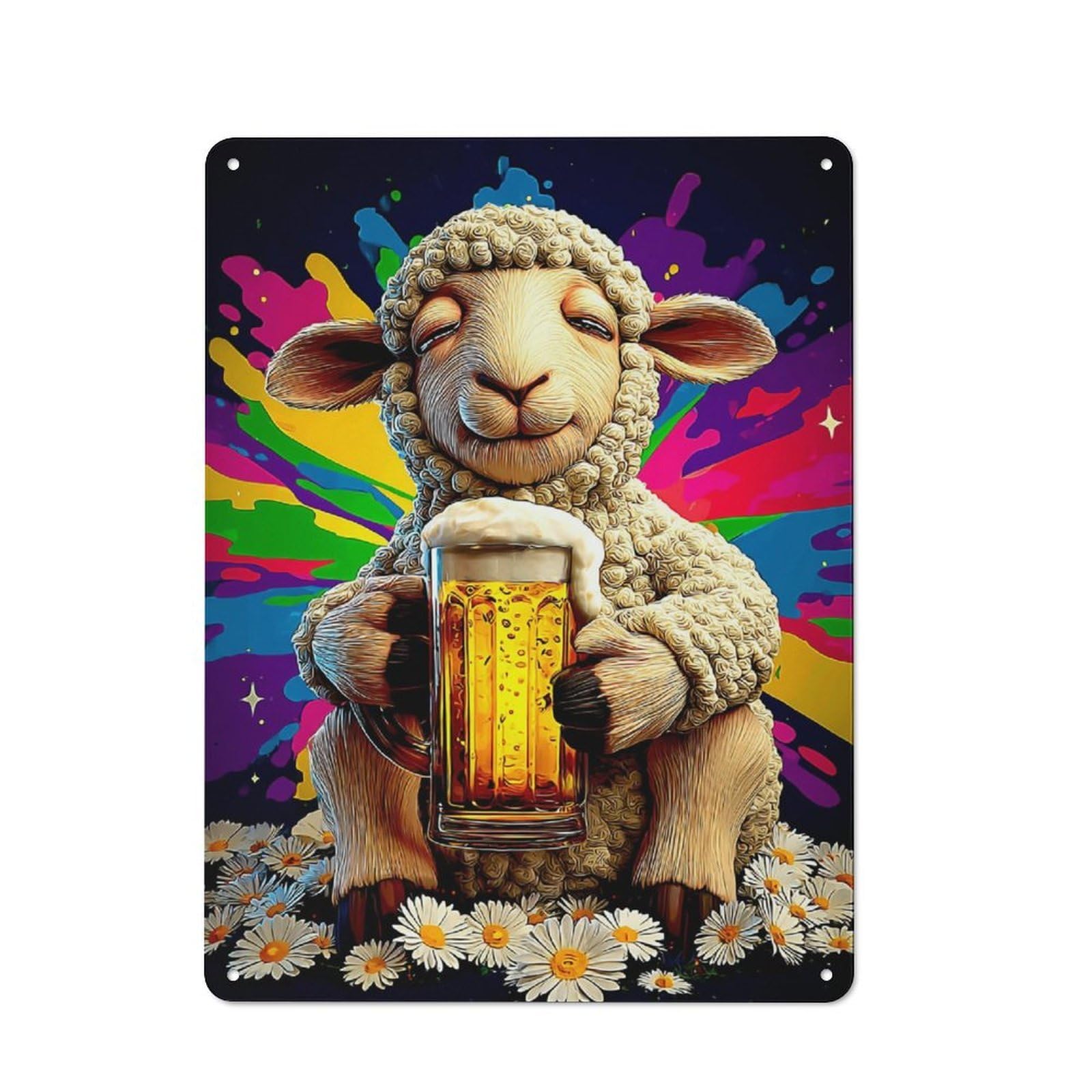 Junmoney Relaxed Sheep With Beer Mug Rustic Tin Sign 40X30cm Featuring For Living Room Wall, For Metal Sign Collectors, For Garage And Workshop Walls