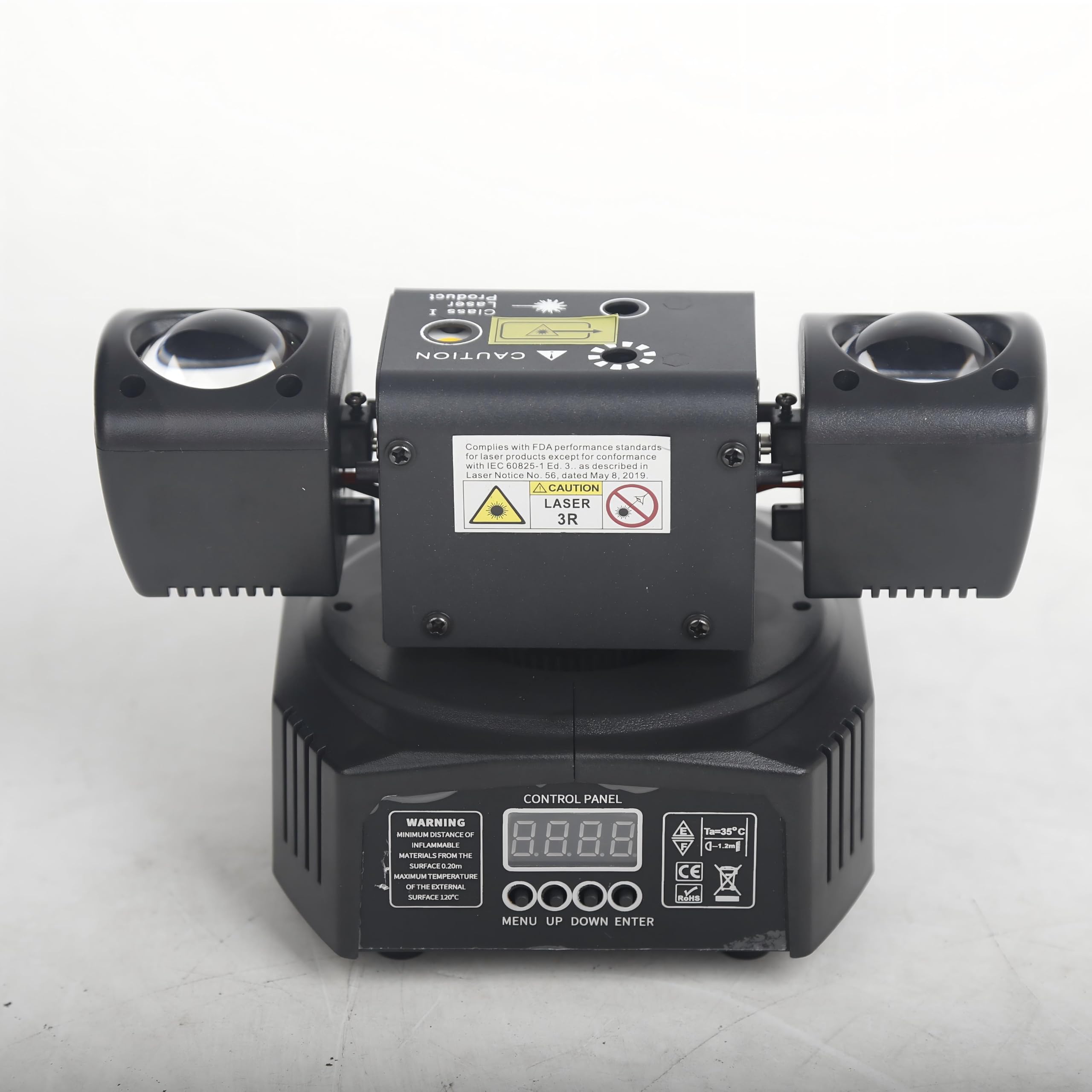 Mini luci a LED a effetto testa mobile, doppia testa, perline di colore RGB 3535, perline stroboscopiche da 10W, controllo del segnale DMX512, attivazione del suono
