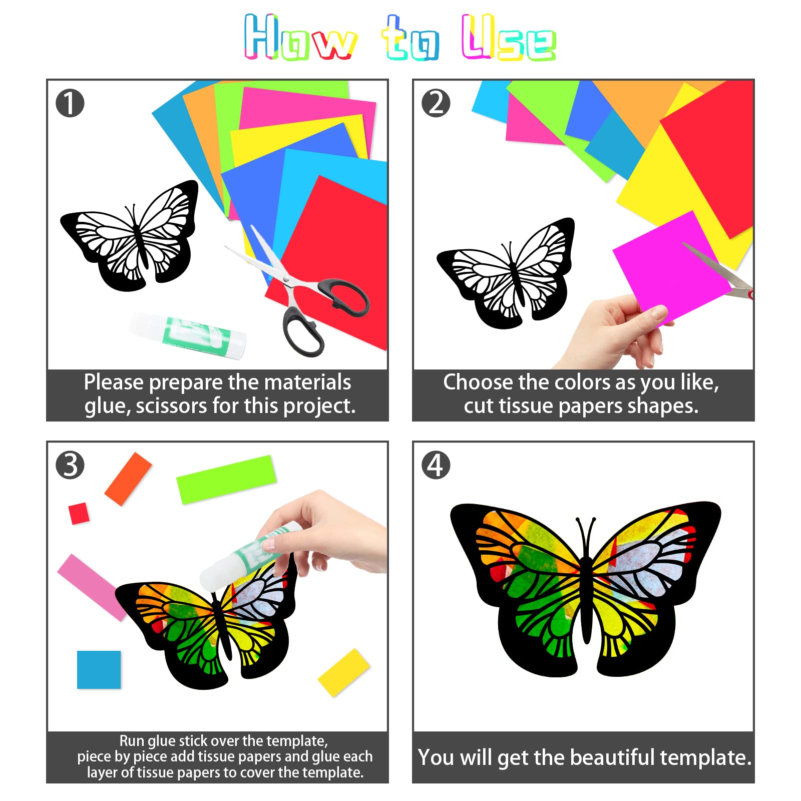 MONCAP Kit Crea Acchiappasole Farfalle Fai Da Te Per Bambini – 12 Progetti Con Carta Colorata E Pellicole Adesive, Attività Creativa E Regalo Originale - 2