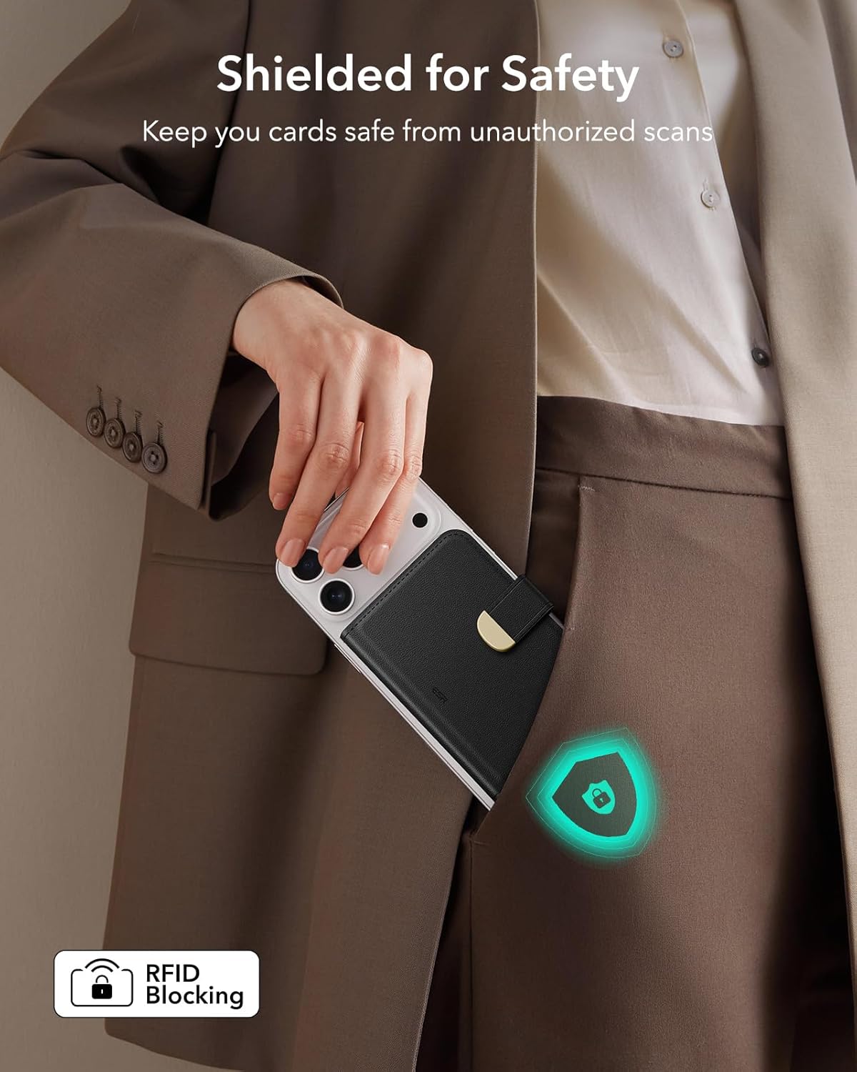 ESR Aura Clutch for MagSafe Wallet for Women, 5-Card Holder, RFID Blocking, MagSafe Sticker Included, Magnetic Wallet for iPhone 17/16/15/14/13/12 Series (not mini) and Select Samsung Devices, Black - Image 7