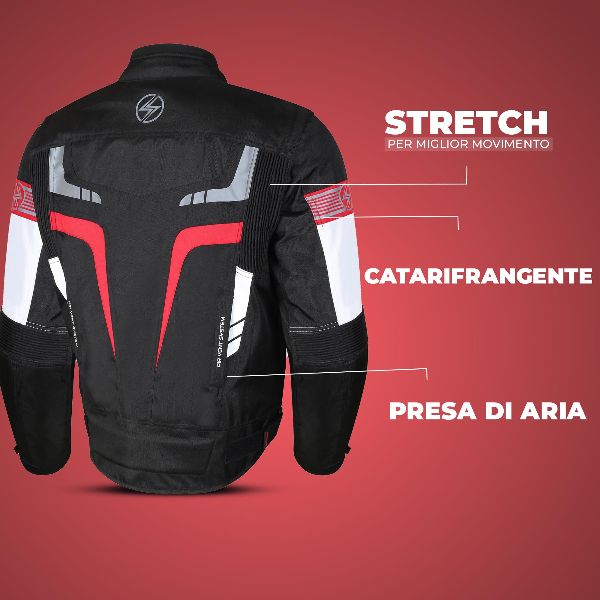 Generico Kurtka motocyklowa z tkaniny, 4 pory roku, ochrona CE, odpinana, wodoodporna podszewka, czarny, czerwony, 3XL