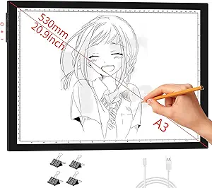 WELZK Light Board A3, 16.6×12.6inchs Light Pad, Side Button Design, 9 Levels/Stepless Dimming, Light Box Widely for Tracing, Weeding Vinyl, Diamond Painting etc.