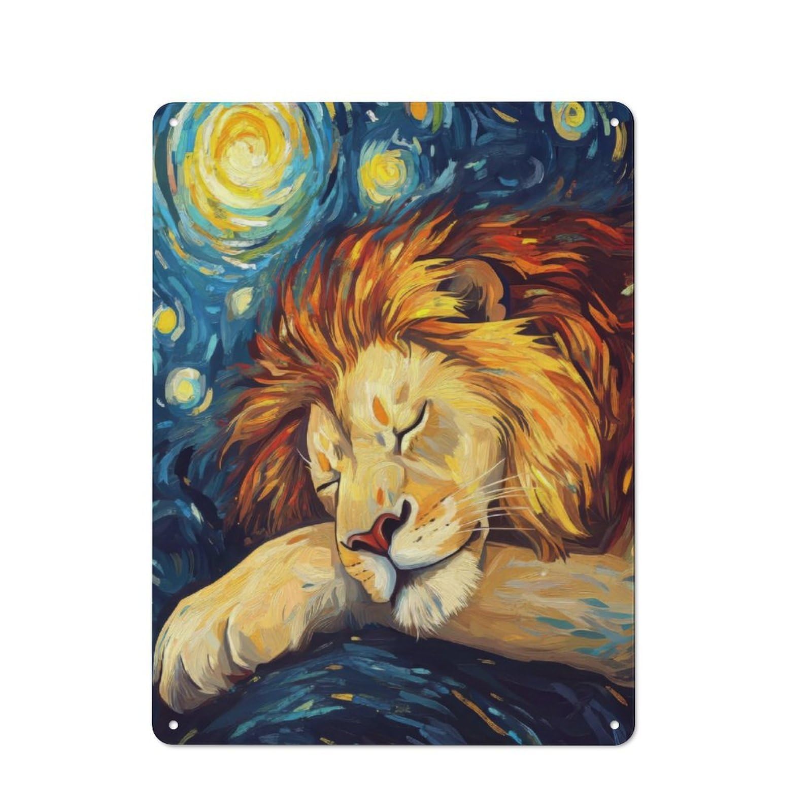 Junmoney Lion Sleeping Under Starry Night Retro Metal Plaque 40X30cm For Lounge Or Reading Corner, Winter Wall Decor For Reading Corner Decorators
