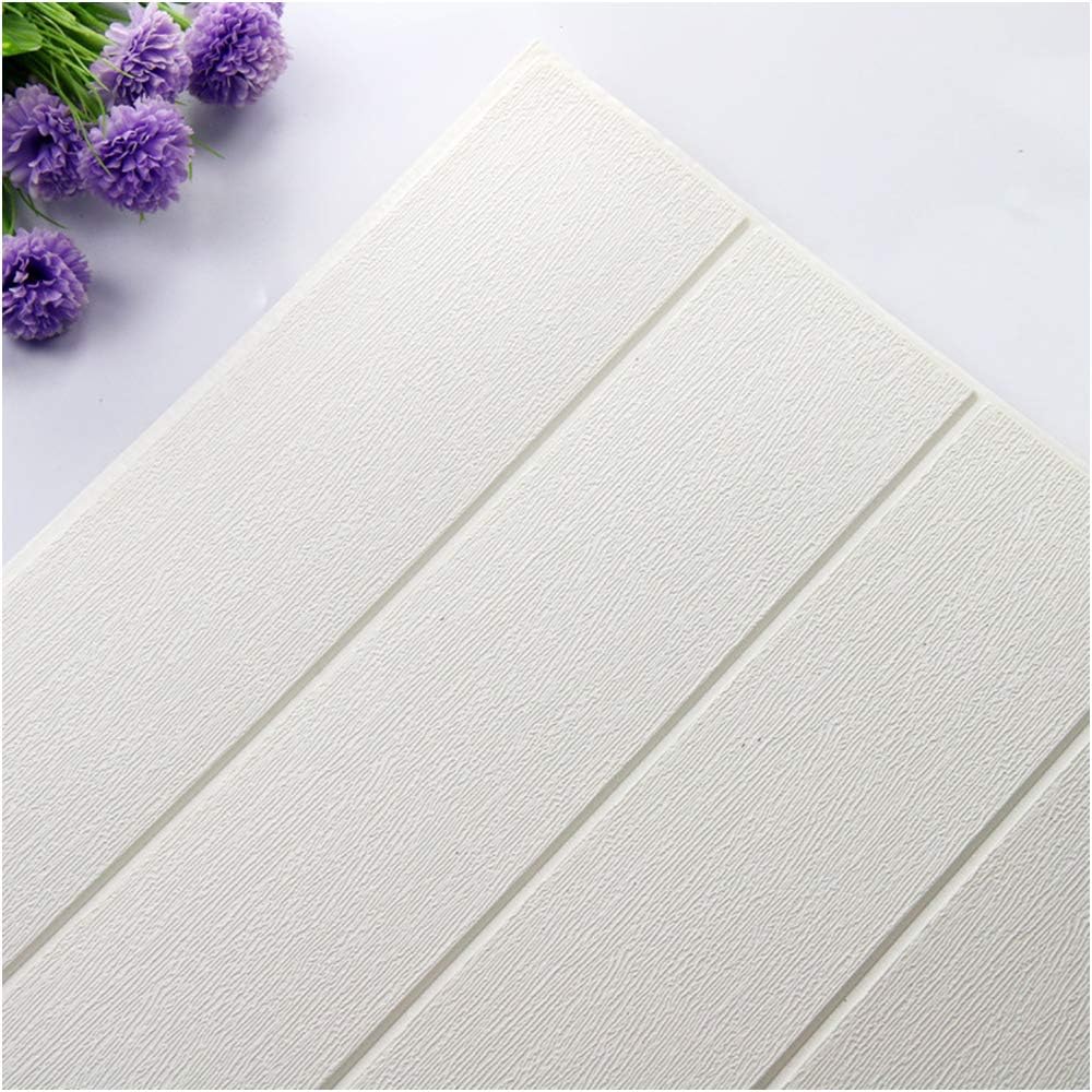 3D Wood Effect Wallpaper -Wood Wall Stickers Self Adhesive PE Foam for Living Room Bedroom Home Office 7070cm (1, White)