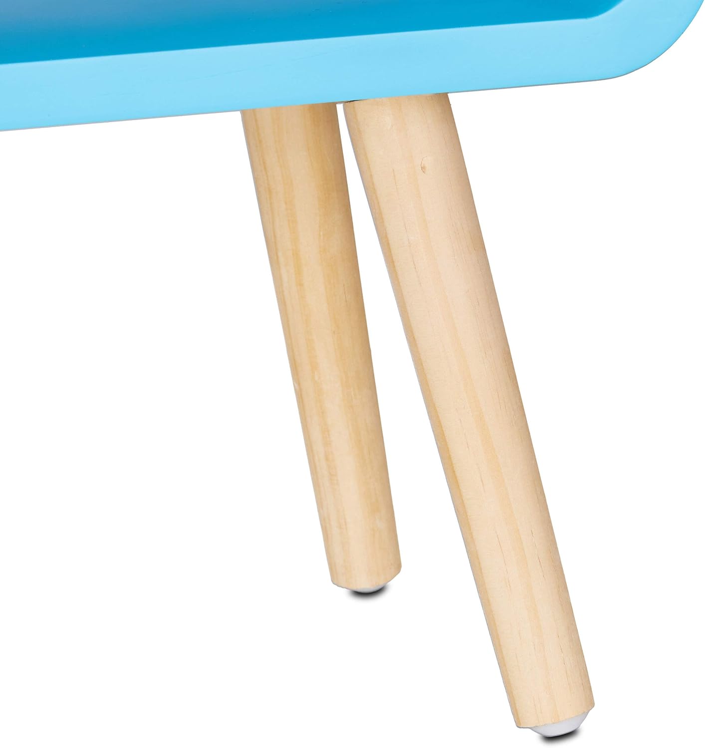 Close-up of the wooden legs attached to the shelf
