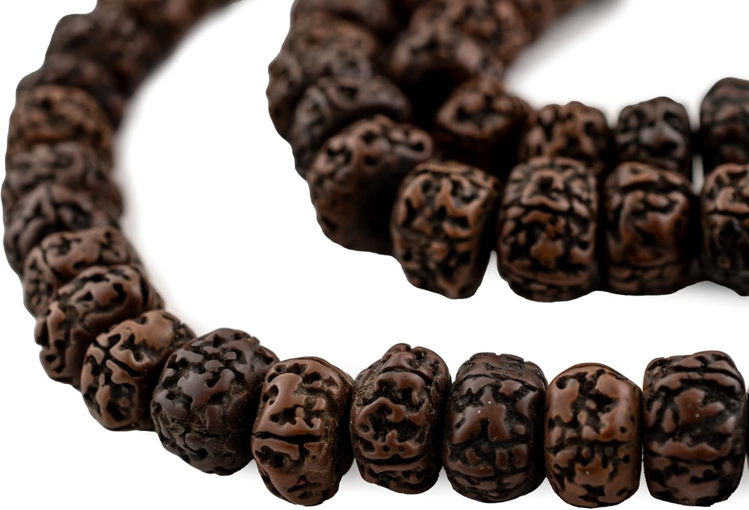 The Bead Chest Vintage-Style Rudraksha Mala Prayer Beads: Natural Artisan Bead Strand from Nepal, 18mm, Full Strand