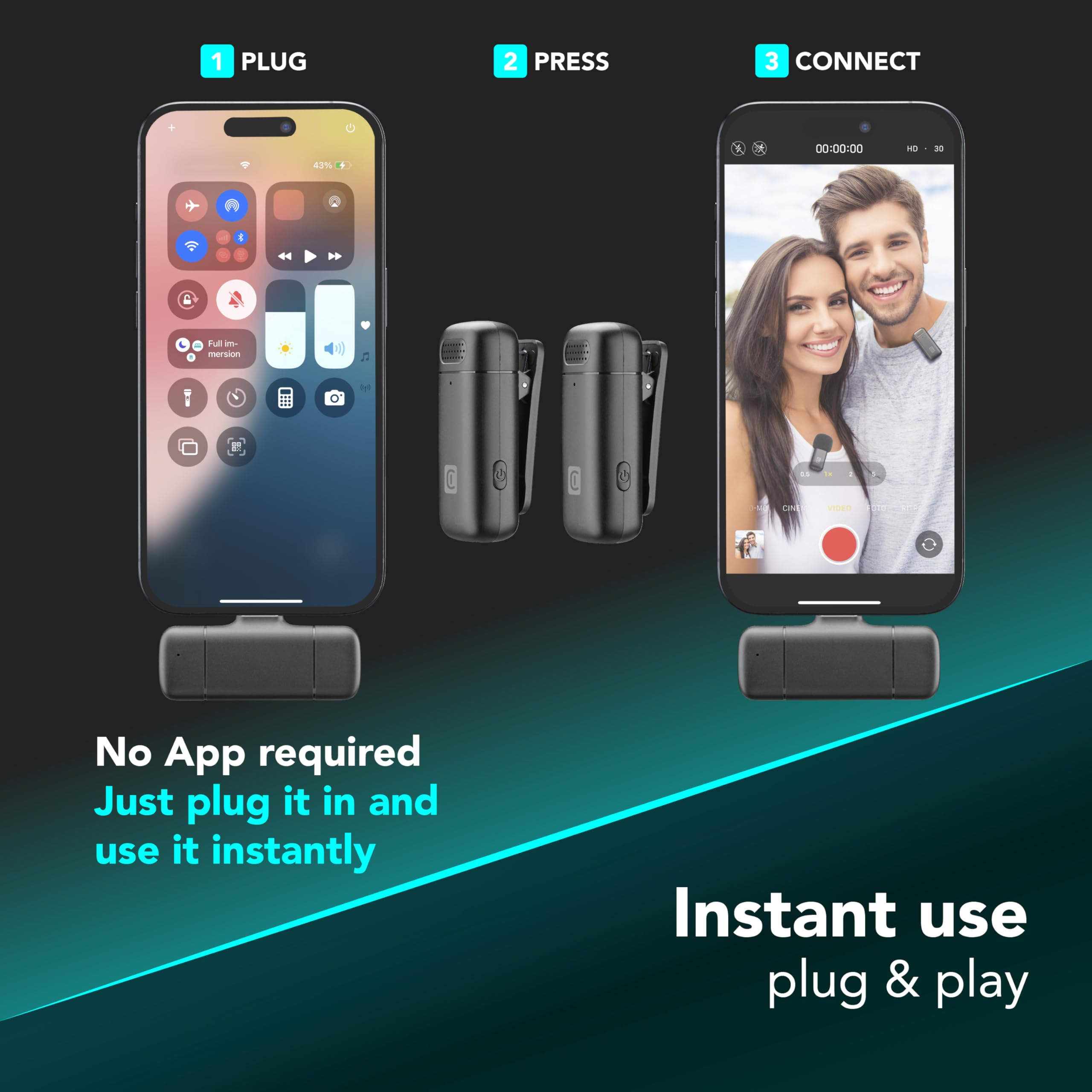Cellularline Talk Pro Microfono Wireless USB-C Con ENC, Autonomia 6 Ore, Plug-and-play Per Vlog E Videochiamate