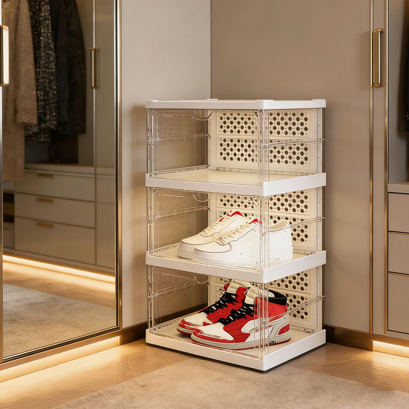 Cocoarm Organizer per Scarpe, Scatola Portascarpe Impilabile con Porta Trasparente Dal Design a Piega Rapida per Scarpe Fino Alla Taglia 12 nell'armadio della Camera da Letto dell'ingresso (3