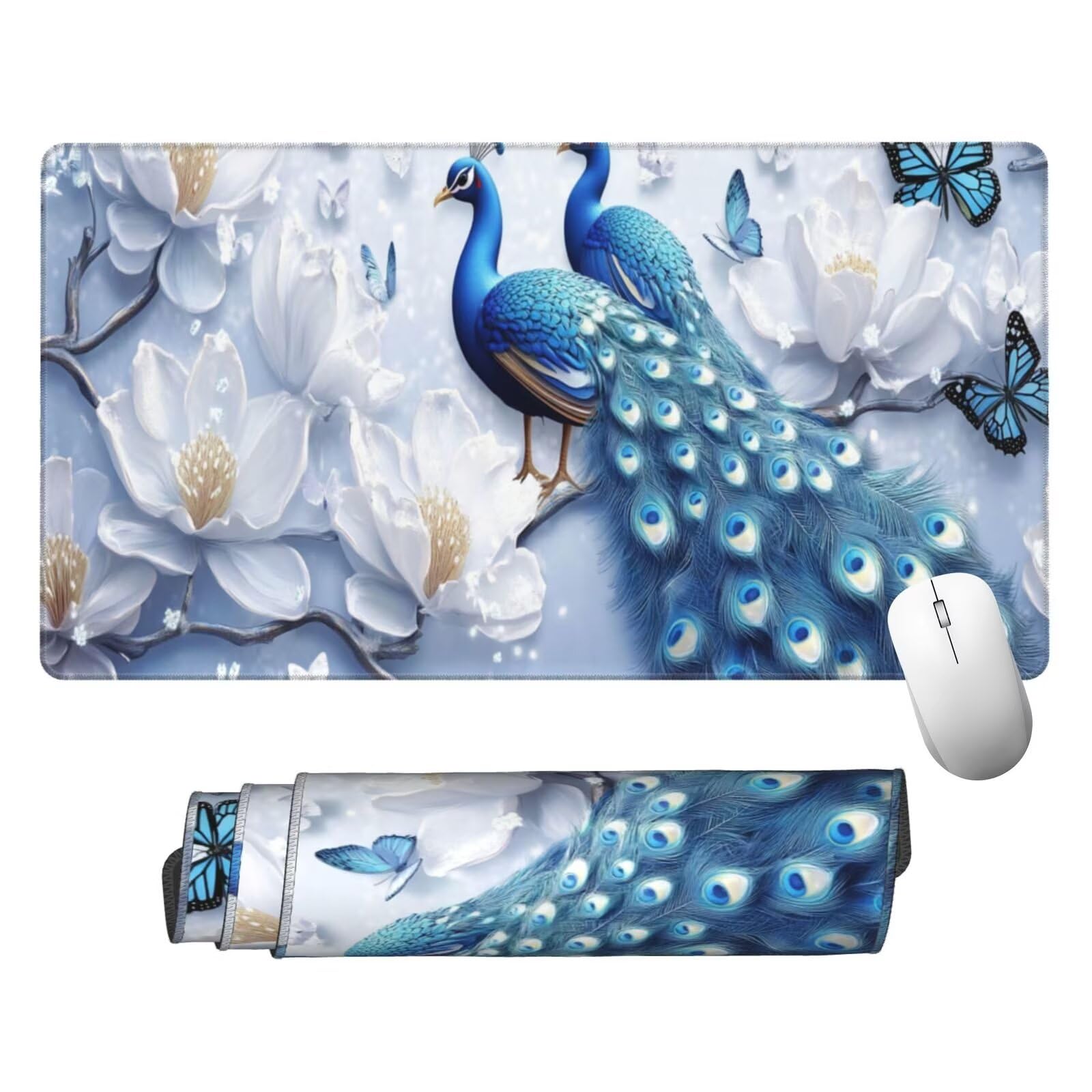 Biała podkładka pod mysz XXL paw mata na biurko 1600 x 800 x 3 mm zmywalna podkładka do gier na laptopa, z antypoślizgową gumową podkładką dla graczy, PC, pracowników biurowych Y511