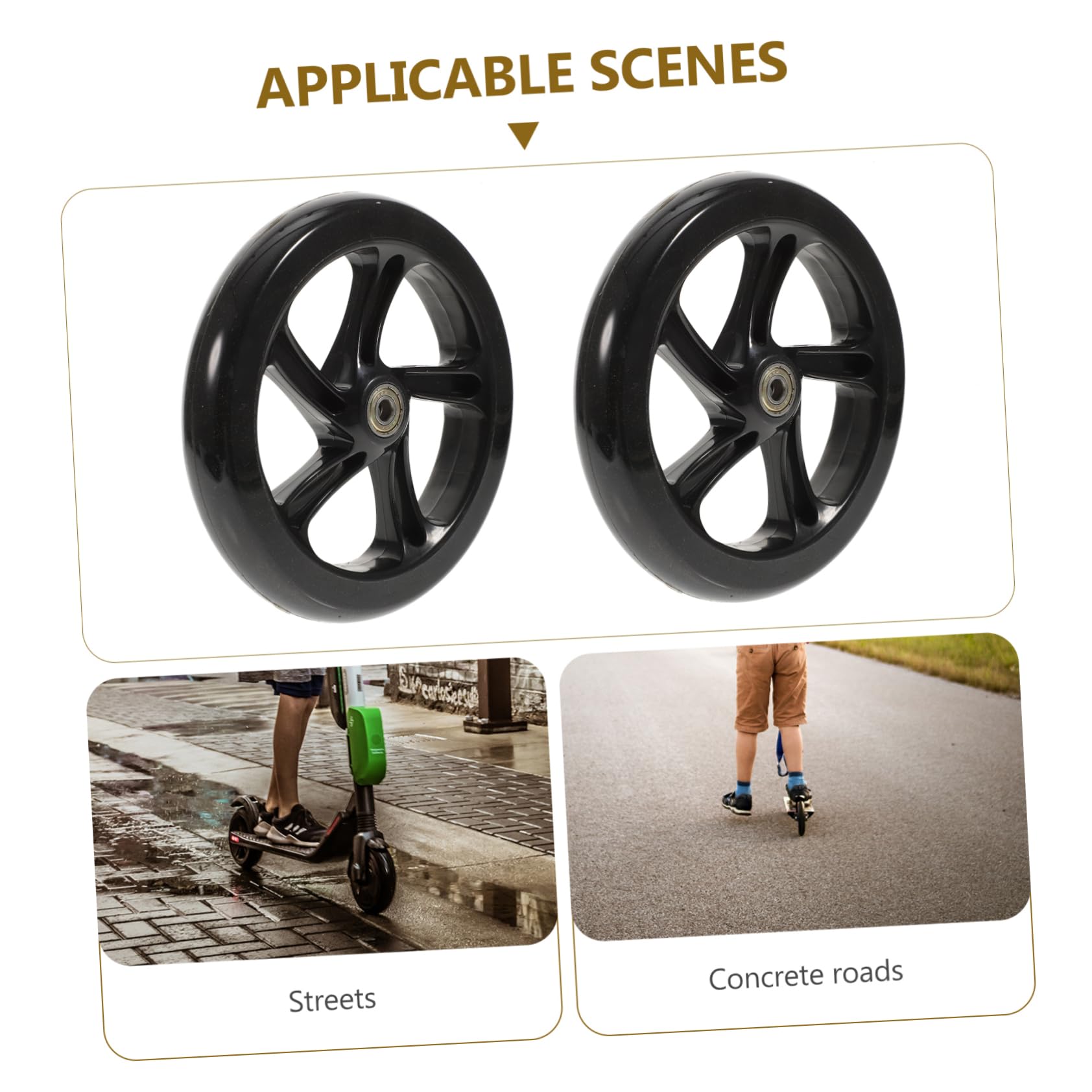 Paire de Roues de Scooter de Remplacement 180mm en PU Noir | 2 Pièces, Haute Élasticité et Stabilité, pour Routes et Béton, Résistance à L’usure