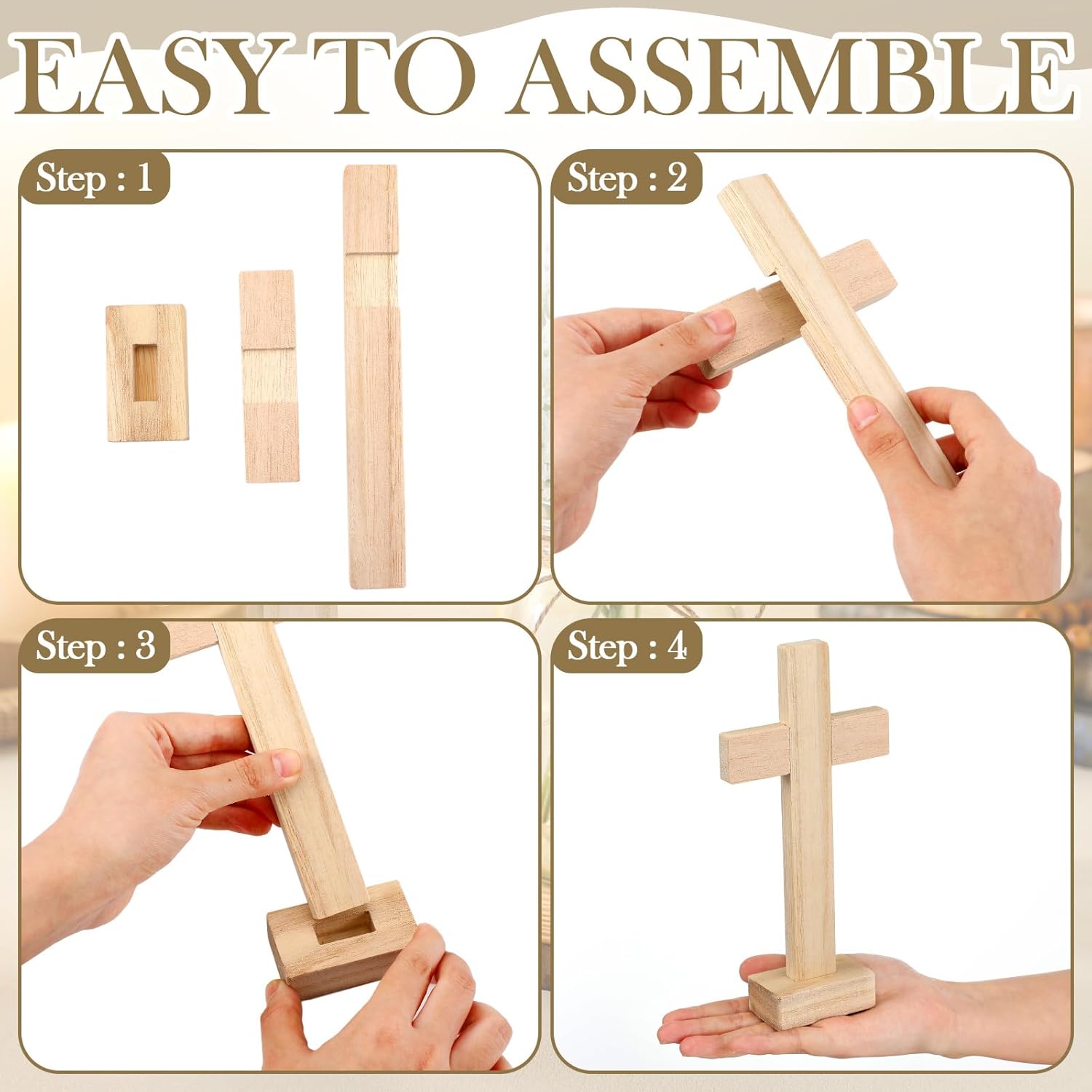 37 Pcs/4 Sets Baptism Centerpieces for Table Cross Mason Jar Centerpieces with Wooden Cross Crafts Light Strings for Baptism First Communion Church Wedding Favors(Peony)