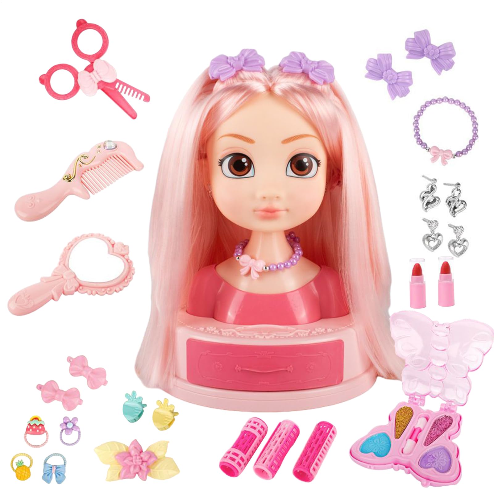 Kit di trucco per acconciatura, giocattolo stile allenatore, ferro arricciacapelli, con gioco di ruolo creativo, cassaforte e adatto per la scuola materna, ma