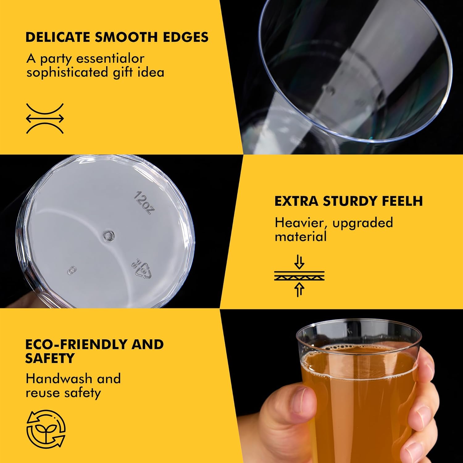 RACETOP 12oz Clear Plastic Cups, 200 Pack Disposable Party Cup, Heavy Duty Disposable Glasses, Disposable Cups for Party, Thanksgiving, Wine Taesting, Birthday and Christmas.