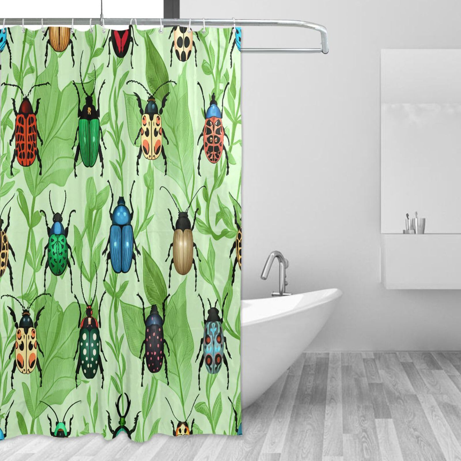 Rideau de douche feuilles de scarabées pour une salle de bain nature