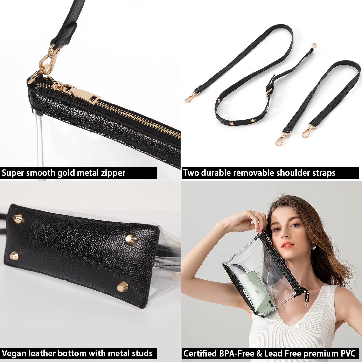 Y&R Direct 3-IN-1 Clear Zipper Crossbody Bag with Vegan Leather Trim Clear Purse for Stadium Festival Concert Gameday Gifts - Image 6
