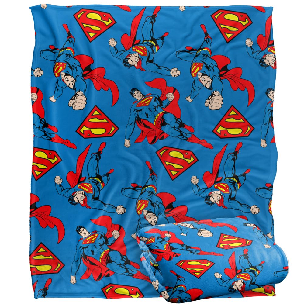 Superman Blanket, 152 x 127 cm Flying Repeat Pattern Silky Touch Super Soft Throw Blanket
