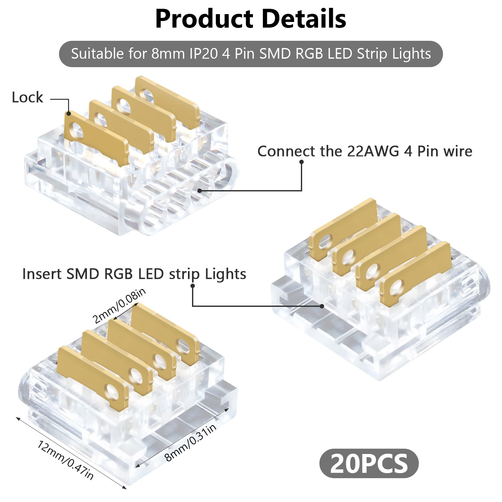 【新品】RGB 4pin ストリップ リモコン付き 約20本 まとめ Amazon.co.jp: RGBZONE 8mm 4ピン LEDストリップコネクター20個 32.8