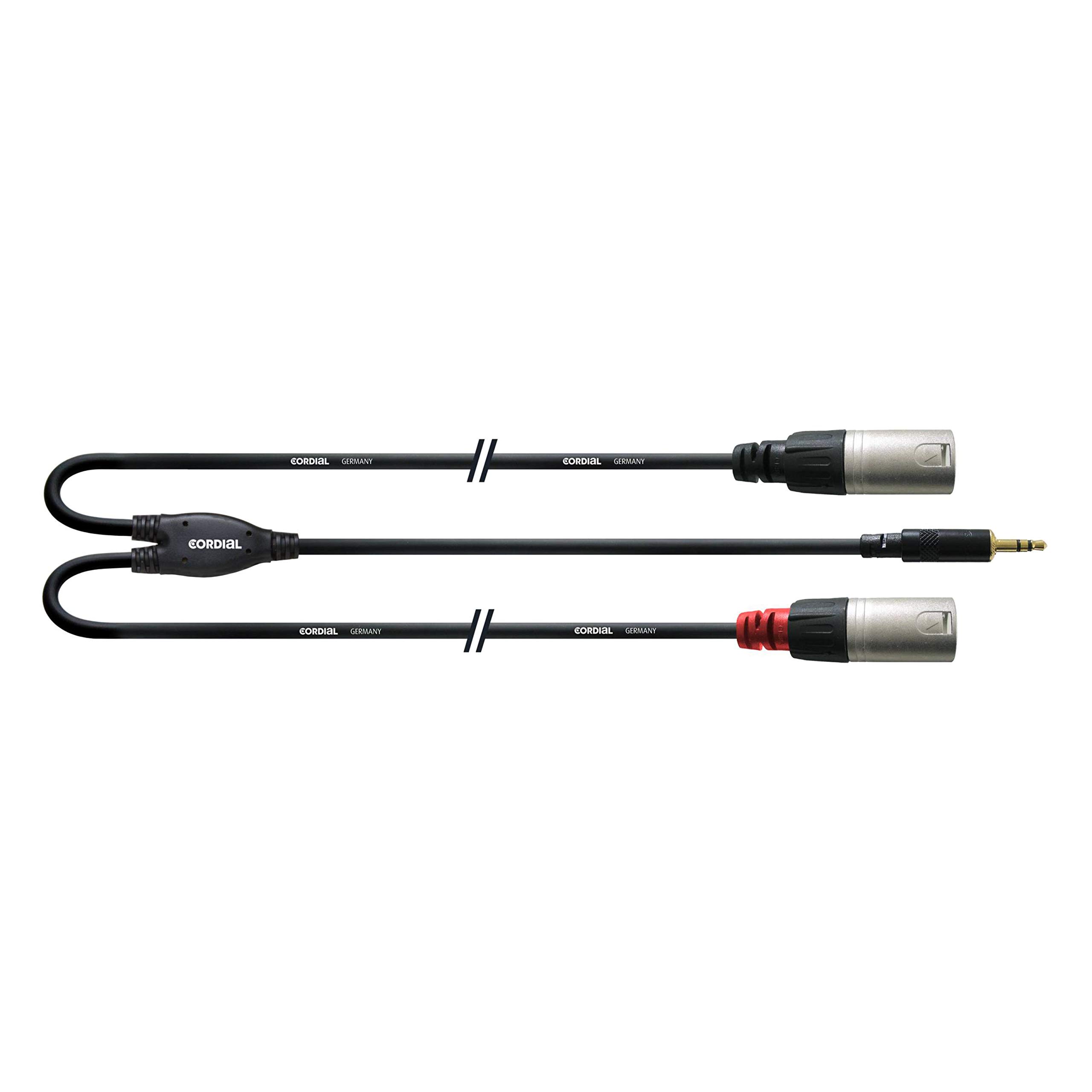 Cordial CFY 1.5 WMM-LONG Y-Adaptor Cable 3.5 mm (Cinch 3.5 mm Stereo Gold/2x XLR-male, Length 1.5 m)