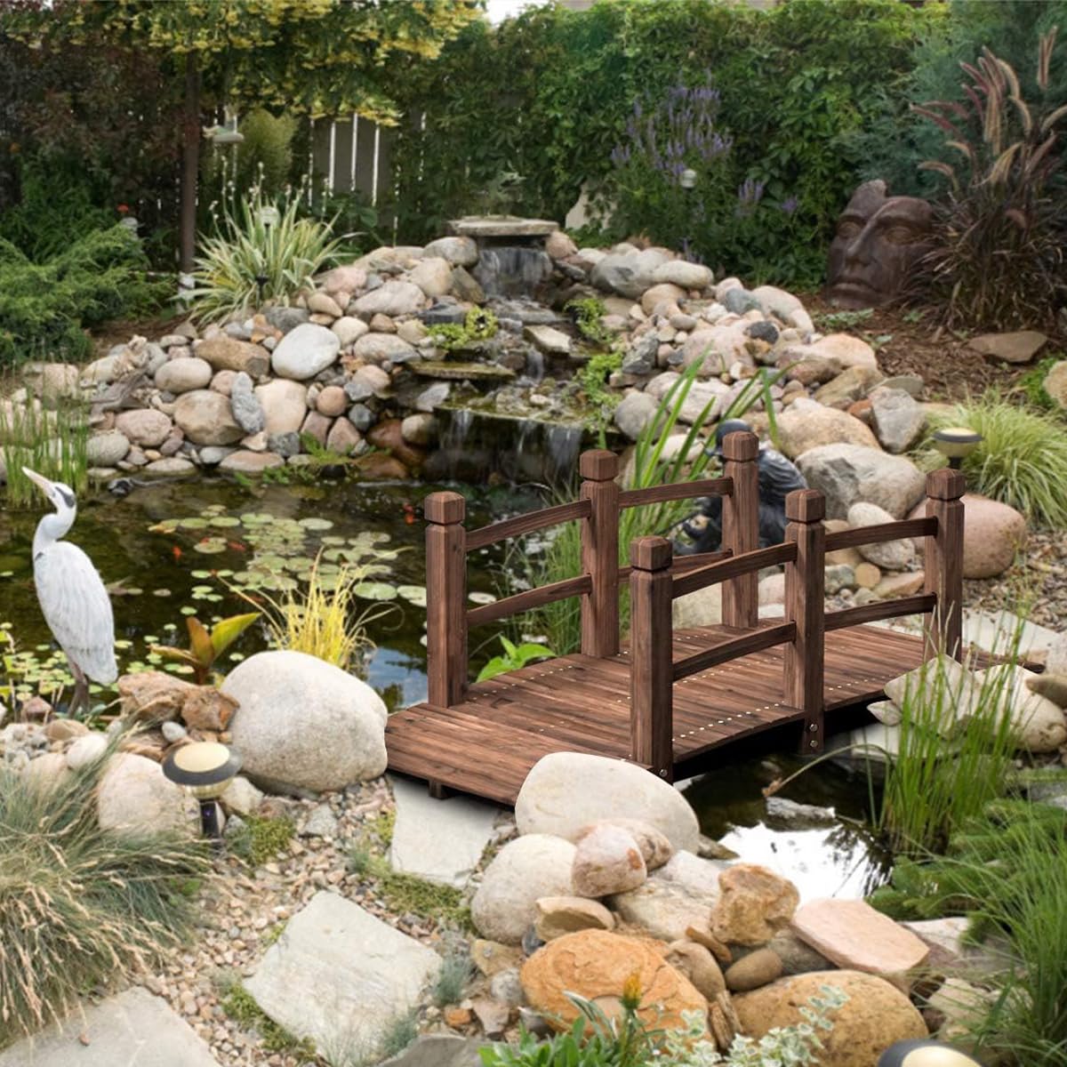 SOARS Holzbrücke mit Geländer, Gartenbrücke aus Fichtenholz, stabile Teichbrücke bis 150 kg belastbar, 171,5 × 75,5 × 58 cm, Zierbrücke begehbar, Dekobrücke für Garten, Teich & Bach