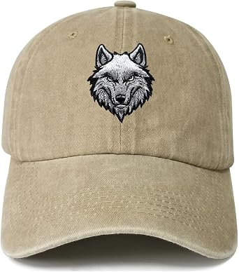 Baseball Cap Adjustable Strap, Casual Style with Embroidered Mighty Wolf Head, for Unisex Adult