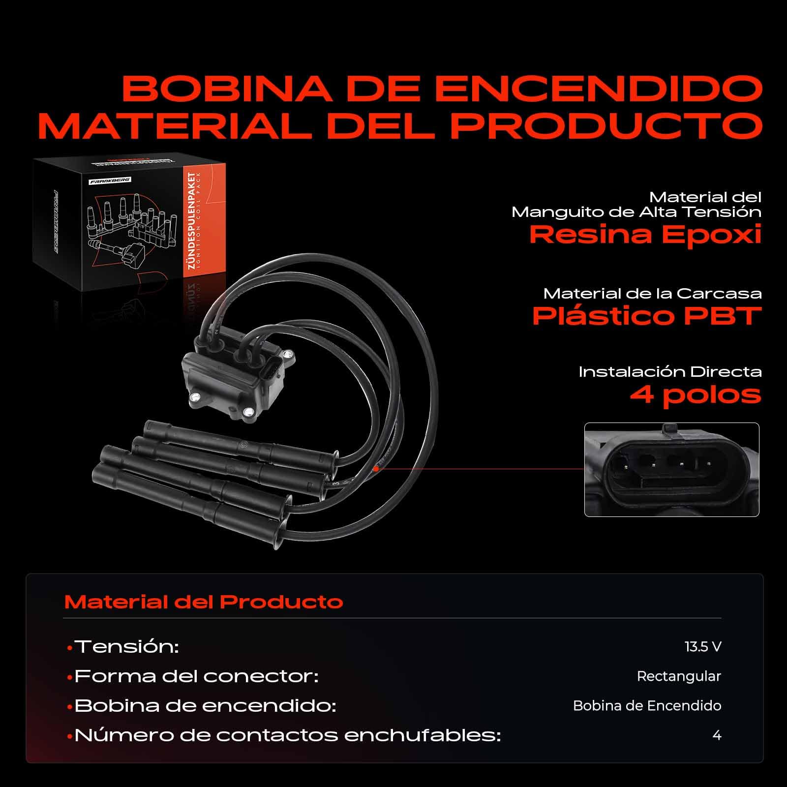 Frankberg Bobina de encendido módulo de encendido con cable de encendido | Compatible con: Thalia I LB_, Caja Kubistar X76, K.a.n.g.o.o Express FC0/1_, Clio II BB_ CB_, Twingo I C06