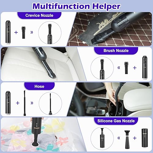 Miniatura 8 de WADEO Aspiradora portátil inalámbrica, aspiradora de mano inalámbrica, aspiradora de coche de 18 KPa fuerte succión, 6 en 1 polvo y soplador de