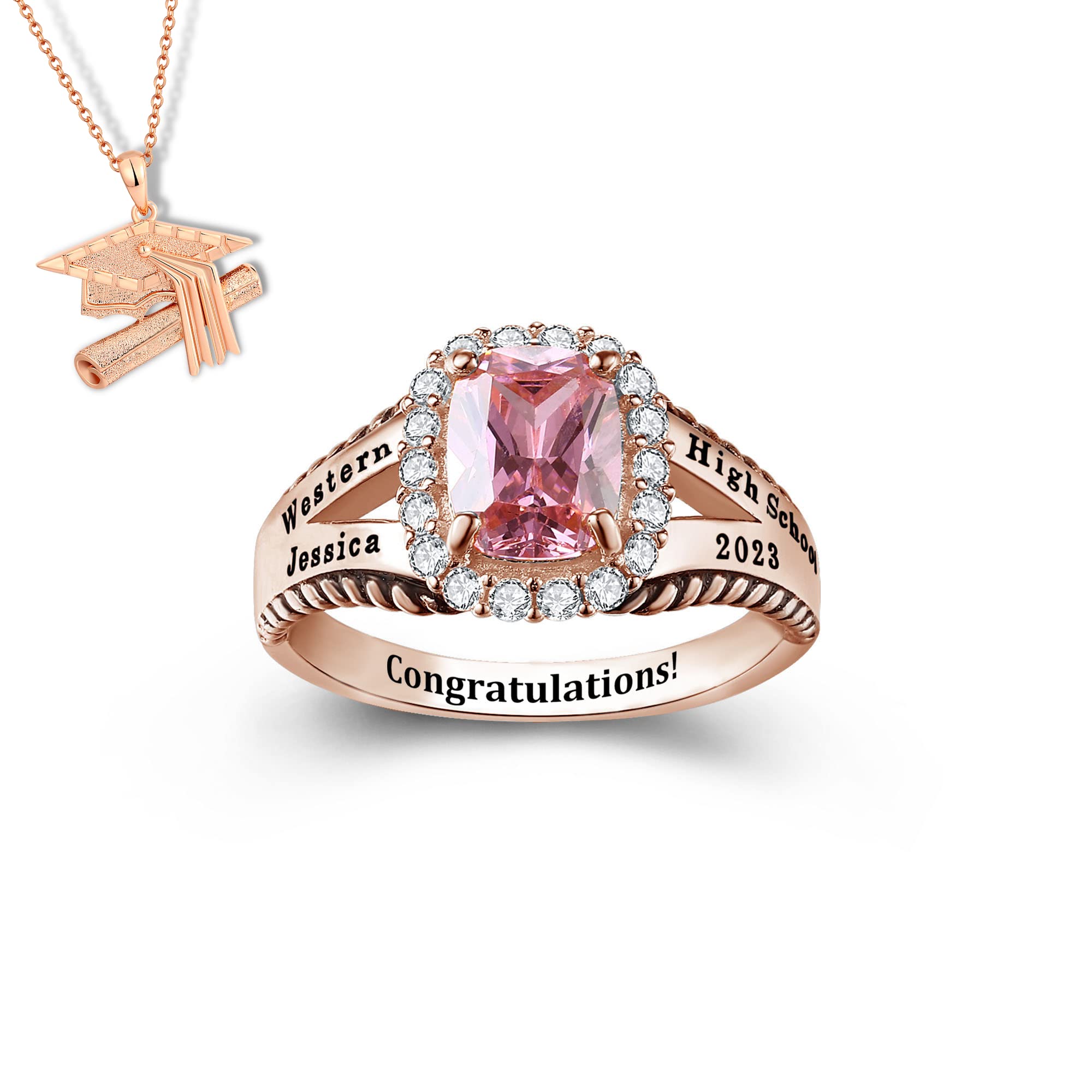 Official Mementos USA Premium Class Ring Authentic Class Ring for Women – Style Collection – Genuine 925 Sterling Silver – Customized High School College University Women's Class Ring – Graduation Gifts