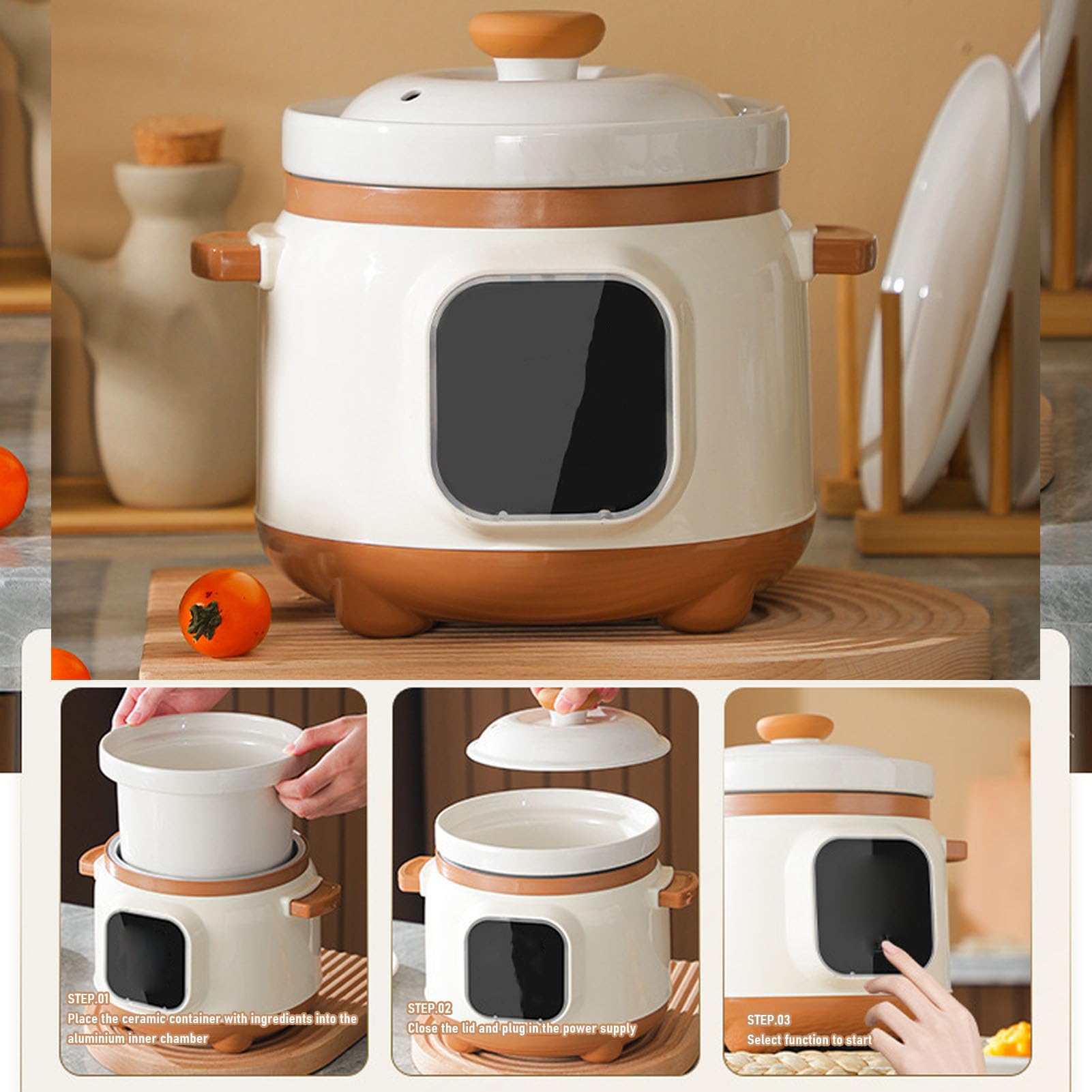 Elektrischer Eintopf, Keramik-Suppenbrei-Kocher, 235 W Slow Cooker mit Deckel, 1,8 L Keramiktopf, Elektrischer Eintopf für Einzelkocher (EU-Stecker)