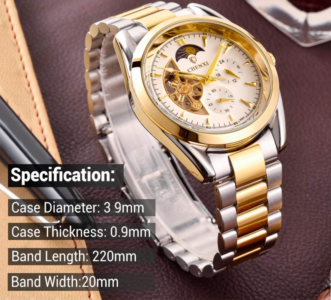 MASTOP Herren-Armbanduhr, automatisch, mechanisch, Edelstahl, Tourbillon, Mondphase, wasserdicht, klassisch, analog