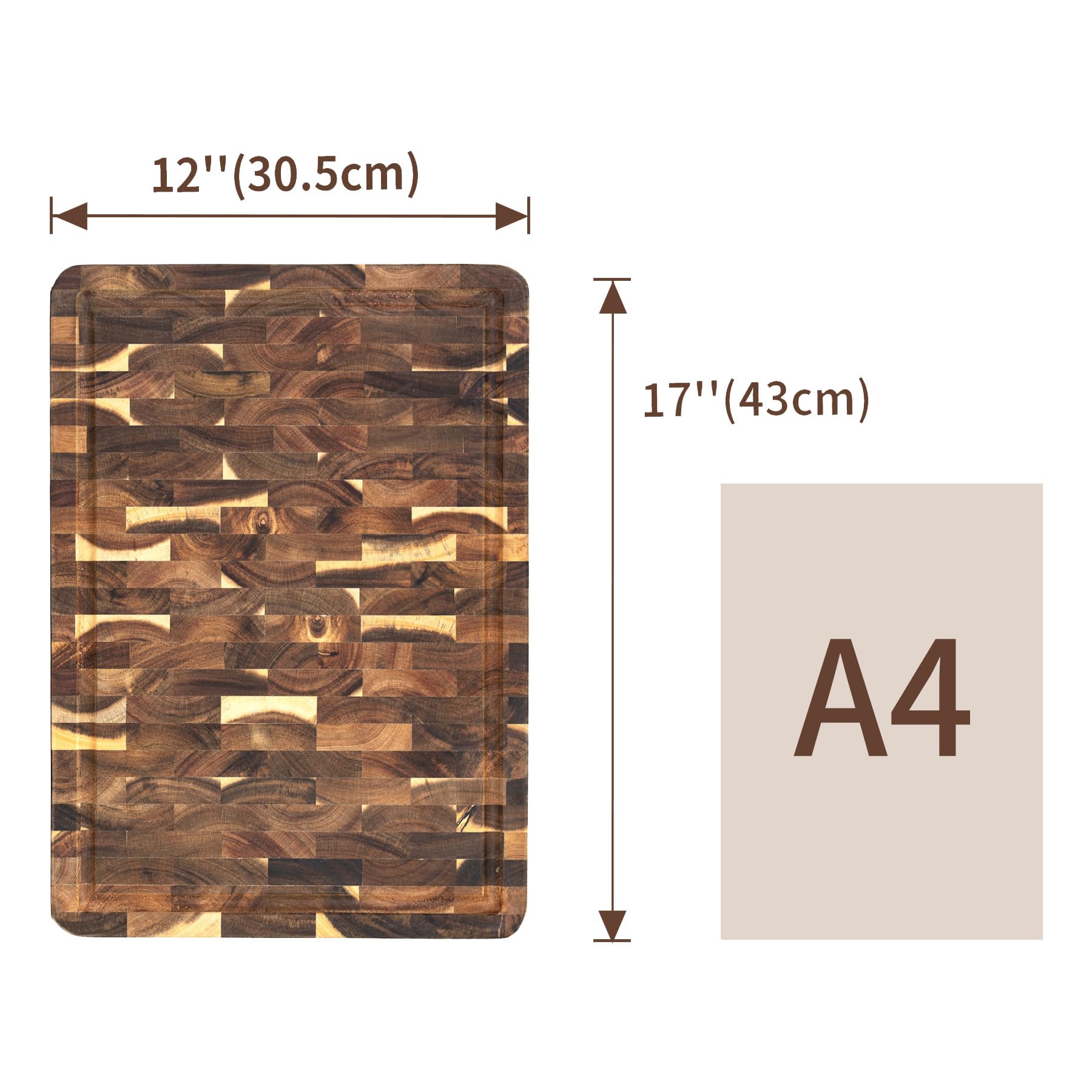 Utoplike Tagliere in acacia, 43 x 30.5 cm, tagliere in legno con scanalatura per succo e manici su un lato, blocco reversibile per carne, verdure, 3.5 cm