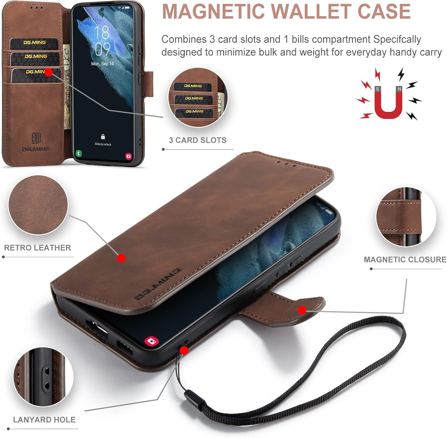Wallet Case for Huawei P50, Vintage Matte Retro Leather with Viewing Stand Camera Lens Protection Shockproof 4 Card Holders Premium Vegan Case Cover