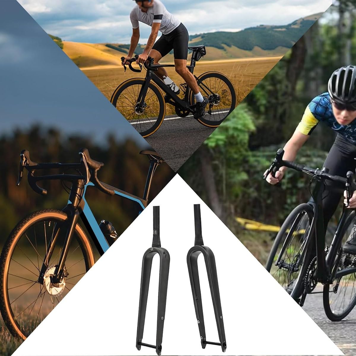 Starre Carbonfasergabel für Gravelbike 700C, 1-1/2" konischer Gabelschaft, 12x100 mm Steckachse, Gabelschaft-Außendurchmesser: 28,6 mm.