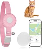Cat GPS Tracker, Cat Tracker Compatible with Apple Find My App (Only iOS), No Monthly Fee, Waterproof, Breakaway Collar Included, Up to 7-Day Battery (White Tracker, Pink Cat Collar)