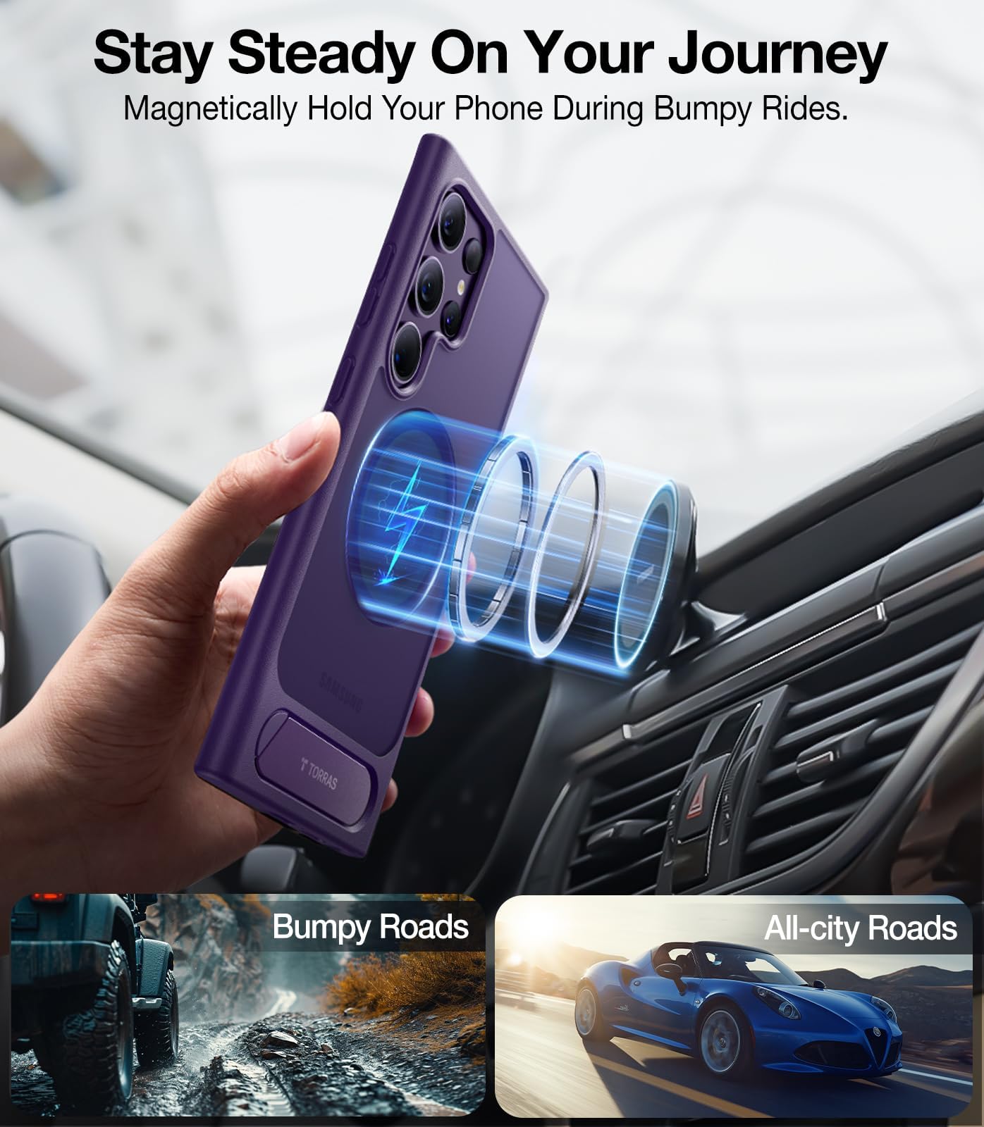 TORRAS Strong Magnetic & Seamless Stand for Samsung Galaxy S24 Ultra Case, Fit for MagSafe, Mil-Grade Drop Protection, Adjustable Kickstand for Samsung Galaxy S24 Ultra Case, Slim Frosted Matte Purple