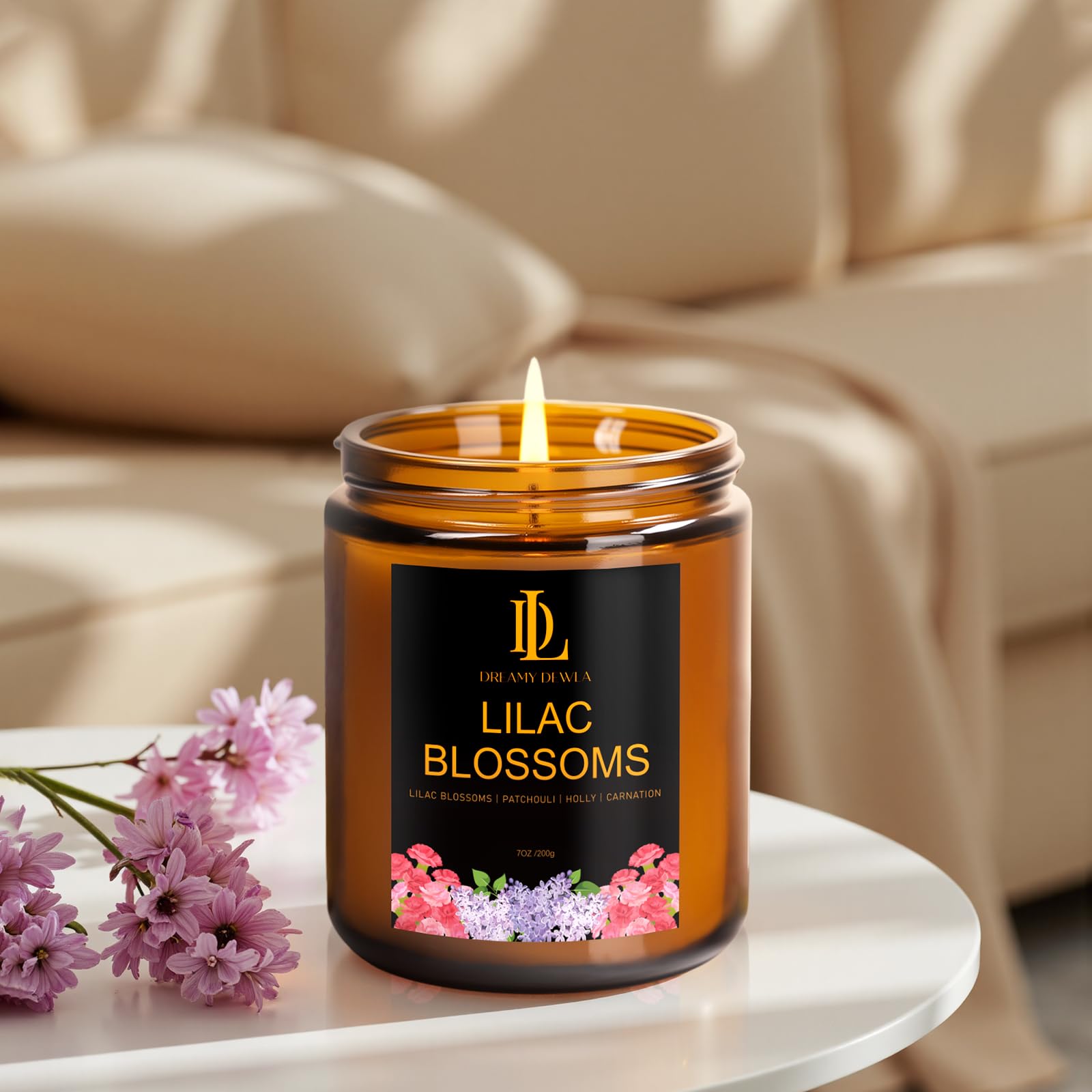 Velas de flor de lila, vela perfumada de flor de lila, regalo para el día de la madre, velas de soja para el hogar, 7 onzas, 50 horas de combustión, decoración del hogar
