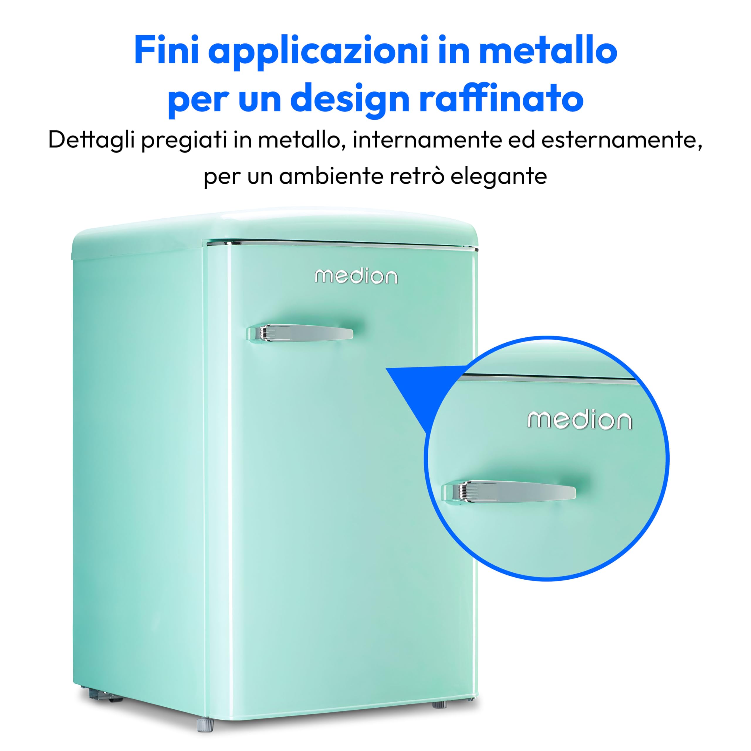 MEDION Combinazione frigorifero-congelatore retrò frigorifero da 95 litri, scomparto congelatore da 13 litri a 4 stelle, capacità 108 litri, illuminazione interna a LED
