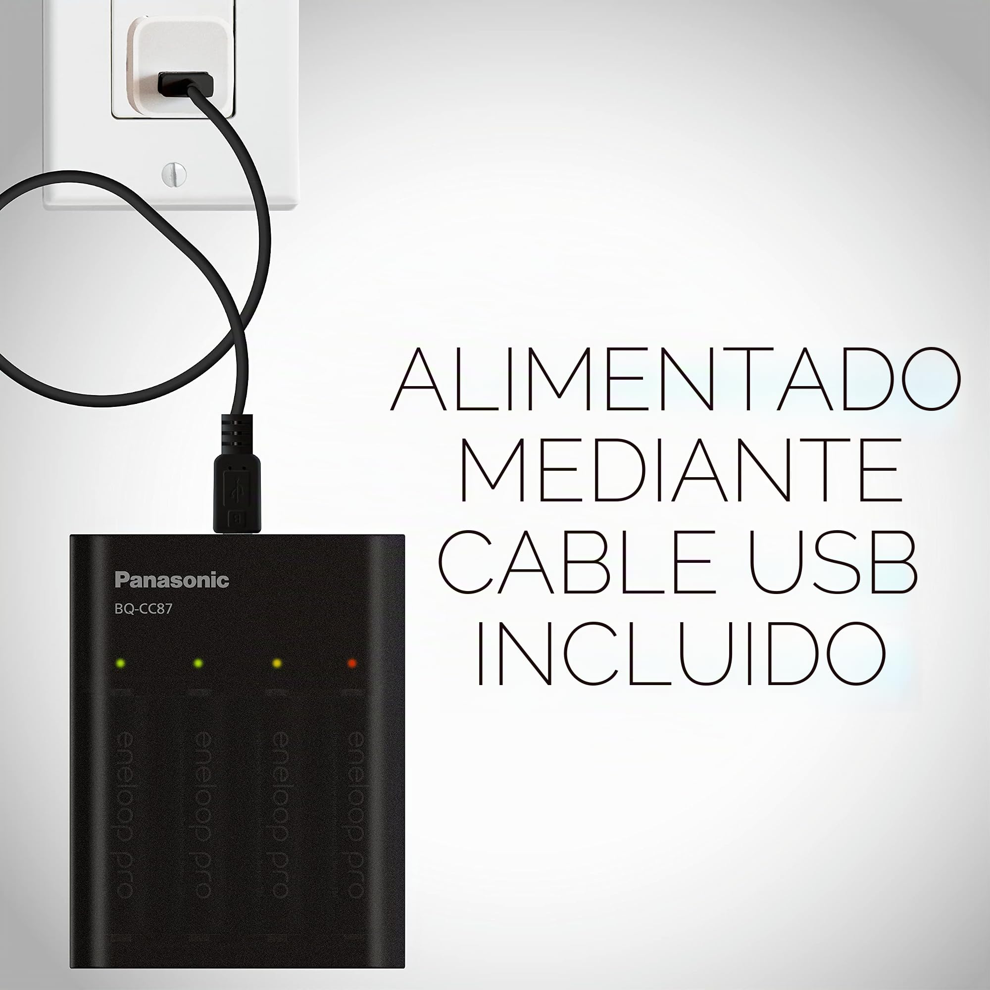 Panasonic BQ-CC87AKBBA eneloop pro Advanced Cargador de batería individual con tecnología de carga portátil, negro