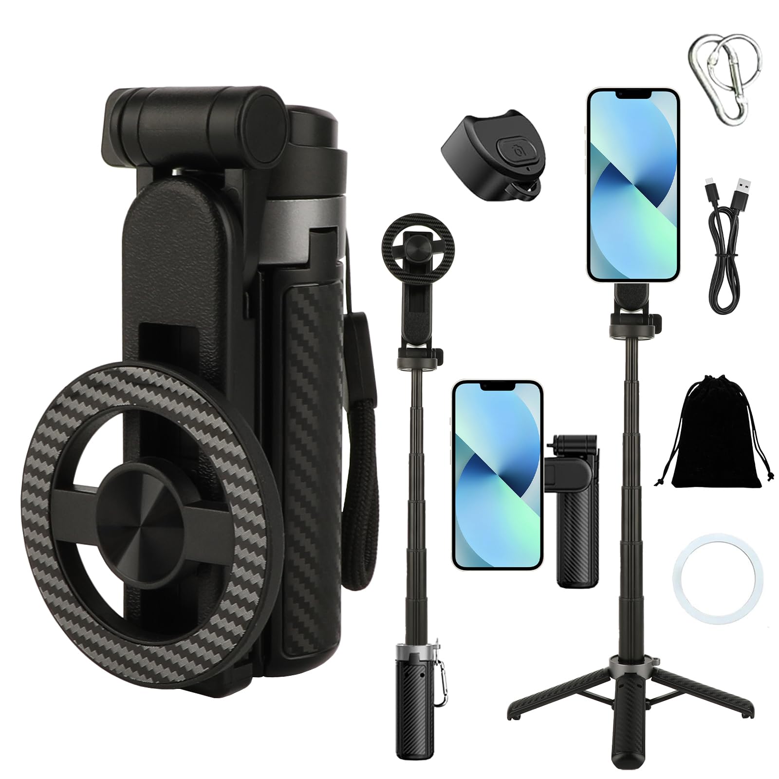 Magnetic Selfie Stick with Remote, 360° Rotation Phone Tripod, 4-in-1 Multifunctional Magnetic Phone Selfie Stick, Mini Portable Extendable Mag Tripod