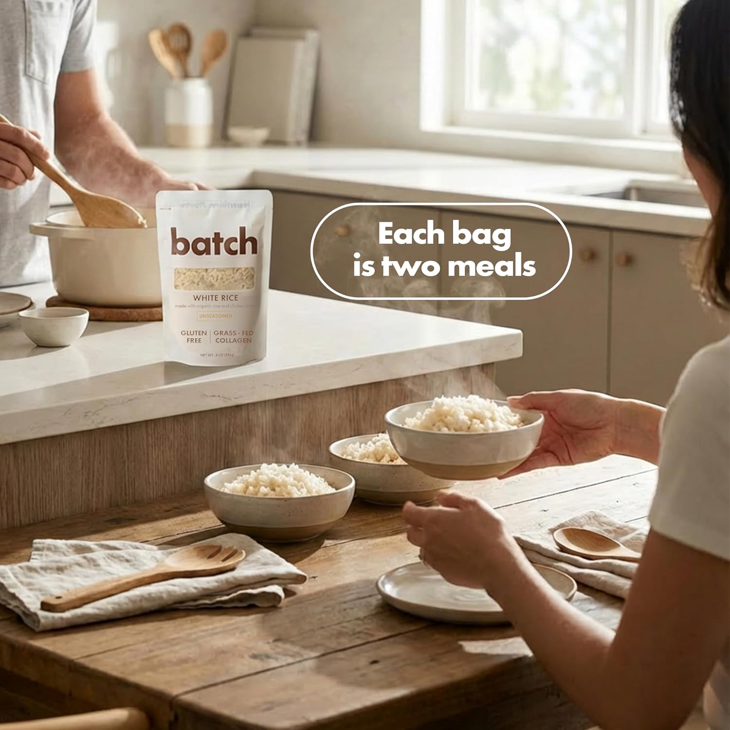 Batch – Organic Protein Rice with Collagen – 28g Protein per Bag, Ready in 90 Seconds, Microwavable Long-Grain White Rice, Grass-Fed Bovine Collagen, Gluten-Free, Made in USA – Unseasoned (8 Pack)