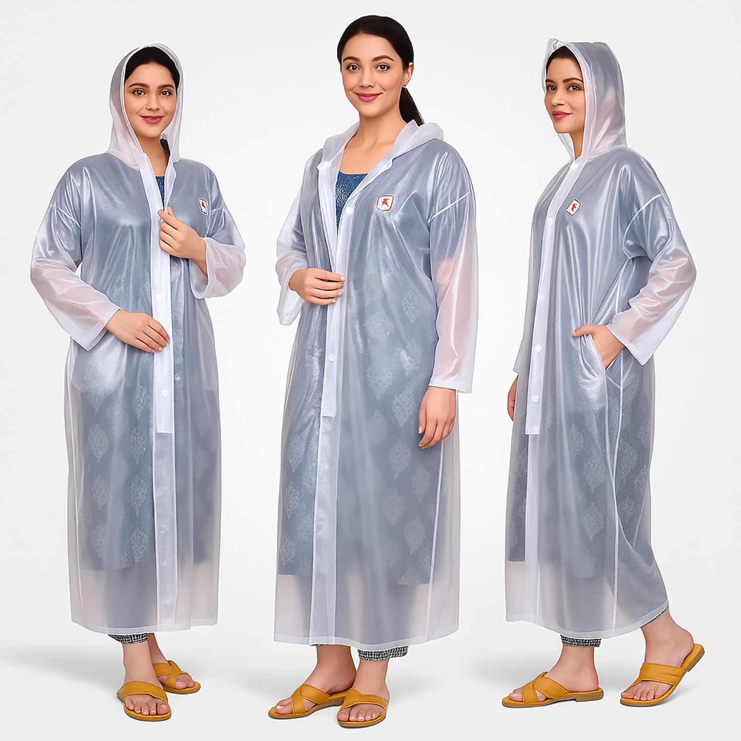Crystal Ladies Raincoat Jacket with Adjustable Hood Water Resistant Transparent Reusable Rainwear for Women (XXL, Transparent)
