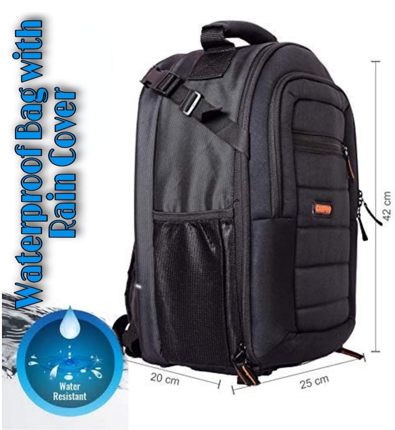 VTS Waterproof DSLR Camera Backpack Shoulder Bag for Lenses, Accessories, Tripod, Monopod, Heavy-Duty, and Video Cameras (Black). 3