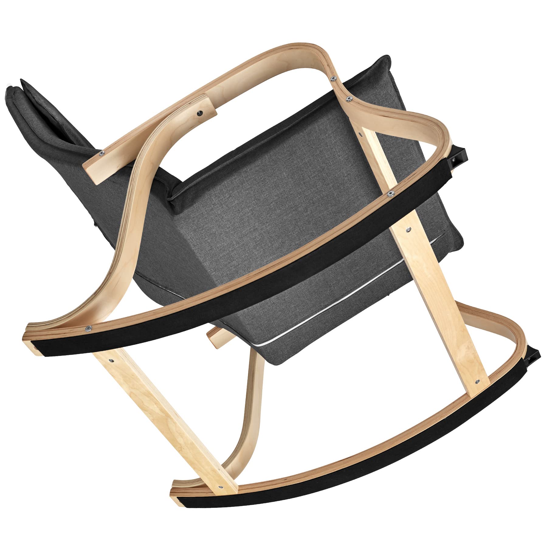 tectake® Poltrona a Dondolo in Legno di Betulla per Arredamento Casa e Veranda, Sedia a Dondolo con Braccioli e Cuscino, Poltrona Dondolo Design Scandinavo, Capacità Fino a 150 kg -Grigio Scuro