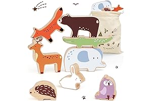 PairPear Wooden Stacking Toys for Toddlers, Animal Stacking Blocks