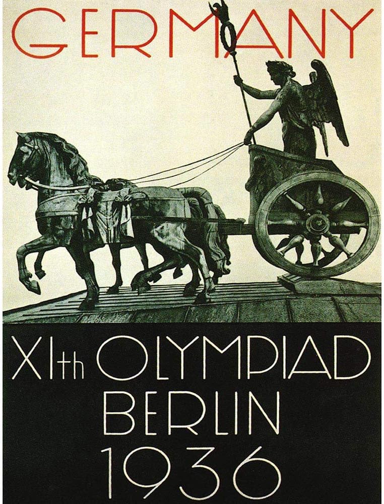 Wee Blue Coo Sport Advert 1936 Olympic Games Berlin Germany Statue Chariot Art Print Poster Wall Decor 12X16 Inch