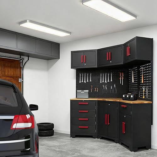 Miniatura 2 de Sistema de almacenamiento de armario de garaje rojo, juego de taller de esquina de 10 piezas, armario de garaje y sistema de almacenamiento para